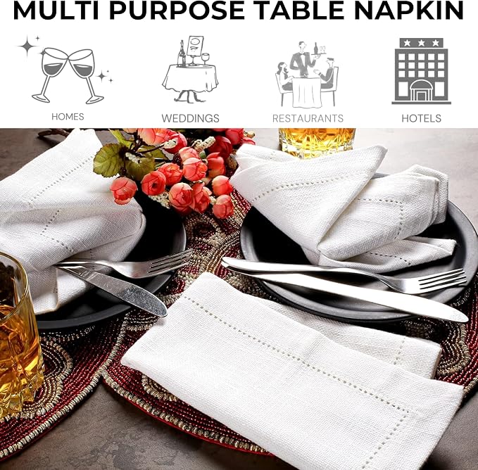 Cloth Dinner Napkins Set of 6 – 100% Cotton White Dinner Napkins 16x16 – Reusable for Easter, Christmas, Weddings, Baby Shower, Parties - Image 5