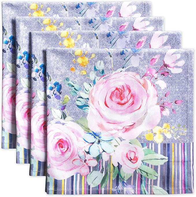 Maison d' Hermine Cloth Napkins Set of 4 Reusable 100% Cotton (20" x 20") | Everyday Square Napkins Cloth Washable Dinner Party Wedding Hotel Kitchen Spring Summer - Sweet Rose Lavender - Lush by MaisondHermine