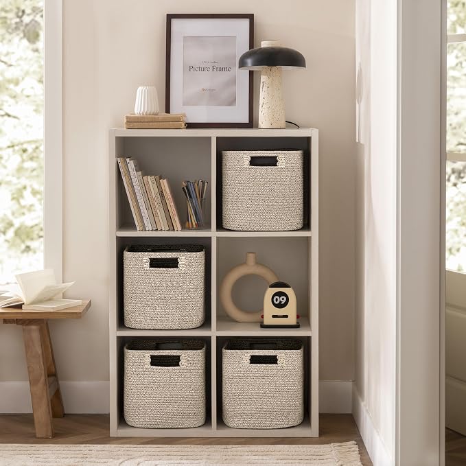 UBBCARE Storage Cubes 11 Inch, Cotton Rope Woven Baskets for Organizing, Cube Storage Bin for Baby Nursery, 4-Pack Square Storage Baskets for Shleves Organizer, Closet, Kidsroom, All Browm - Image 3