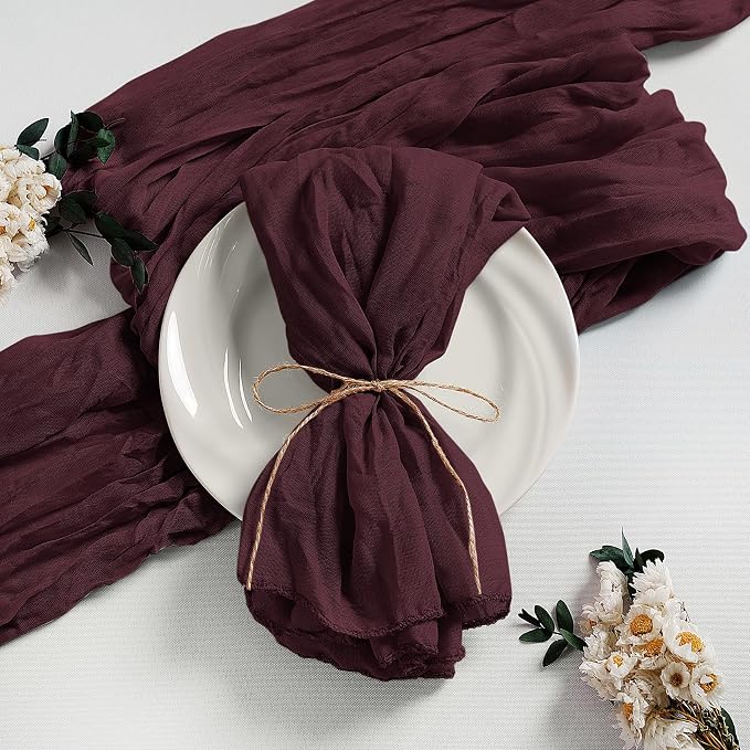 LZY 30 Pack Gauze Cheesecloth Napkins 20x20 Inch Dinner Cloth Napkins, Soft Boho Table Napkins Rustic Wrinkled Cheese Cloth Napkins Bulk for Wedding Party Baby Shower Event Decor (Burgundy) by Lightupyourparty