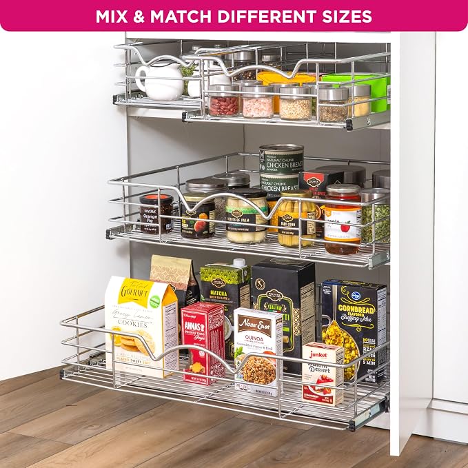 HOLDN’ STORAGE Pull Out Cabinet Organizer, Pantry Drawer, 24"W x 21"D x 5"H | Heavy-Duty Full-Extension, Roll Out Shelf for Pots, Pans & Under Sink Storage, Chrome, Require a 25.25"W Cabinet Opening - Image 9