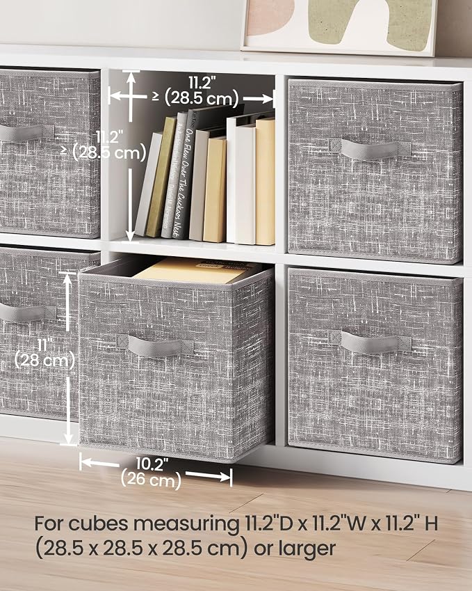 SONGMICS Storage Cubes, 11-Inch Non-Woven Fabric Bins with Double Handles, Set of 6, Closet Organizers for Shelves, Foldable, for Clothes, Taupe UROB026K01 - Image 5