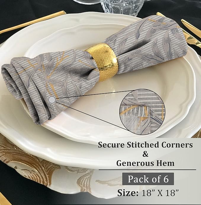 RUVANTI Cloth Napkins Set of 6 Cotton 100%, 18x18 Inches Napkins Cloth Washable, Soft, Absorbent. Cotton Napkins for Parties, Christmas, Thanksgiving, Weddings, Dinner Napkins Cloth - Leafy - Image 6