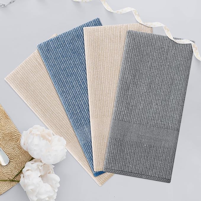 Homaxy 380 GSM Cotton Premium Kitchen Towels 3 Pack, 18"x 28", Multicolor | Flat and Terry Dish Towels, Highly Absorbent Tea Towel Set with Hanging Loop, Soft Utility Kitchen Hand Towels - Image 7