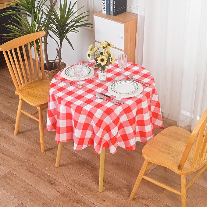 Cupuamon 2 Pack Waterproof Polyester Fabic Round Checkered Tablecloth，60 Outdoor Table Cloth，Oil Stain Prevention Table Cloth for Pinics and Parties（Red and White） by Cupuamon