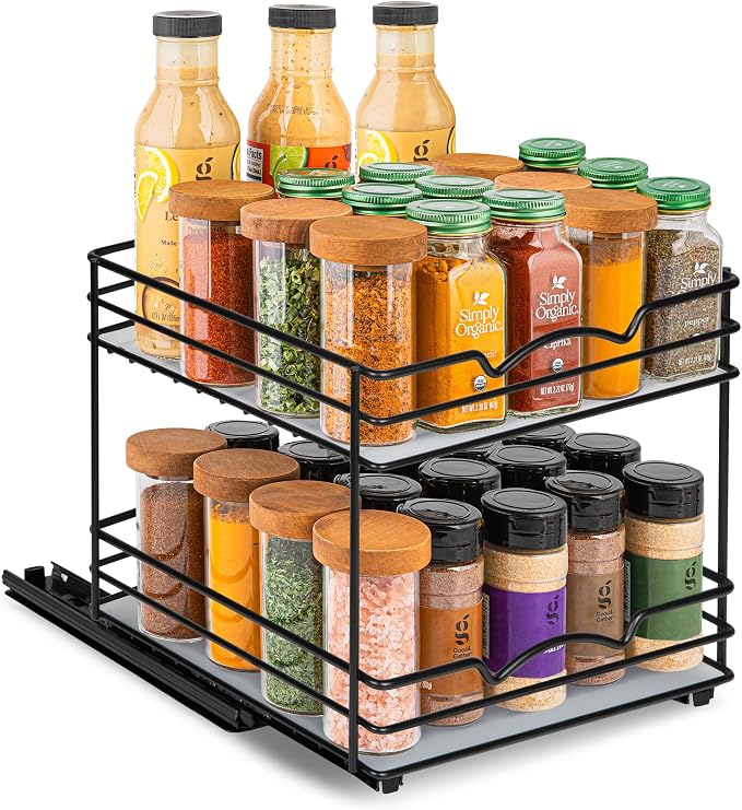 Pull Out Cabinet Organizer for Spices, Cans - Heavy Duty with Lifetime Limited Warranty- Pull Out Spice Rack- Cabinet Pull Out Shelf for Cans,Dishes, Etc, 20-3/8"Wx 10-1/2"D x 2-3/4” H, Black by HOLDN%E2%80%99STORAGE
