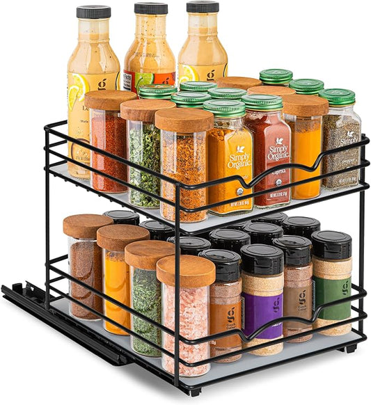 Pull Out Cabinet Organizer for Spices, Cans - Heavy Duty with Lifetime Limited Warranty- Pull Out Spice Rack- Cabinet Pull Out Shelf for Cans,Dishes, Etc, 20-3/8"Wx 10-1/2"D x 2-3/4” H, Black by HOLDN%E2%80%99STORAGE