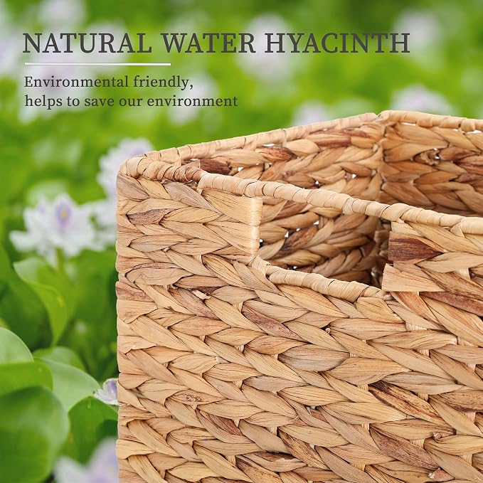 10.5 x 10.5in Wicker Storage Baskets, Cube Foldable Water Hyacinth Storage Baskets for 11 x 11 Cube Shelves Set of 4 - Image 4