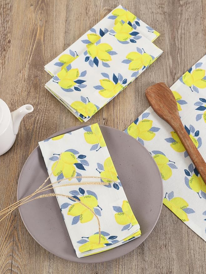 Printed Cotton Cloth Napkins Fall Dinner Napkin Set Reusable Machine Washable Fabric for Gifting, House Party Events, Home Decor, Craft - 18"x18" - Set of 4 - Lemon Print - Image 8