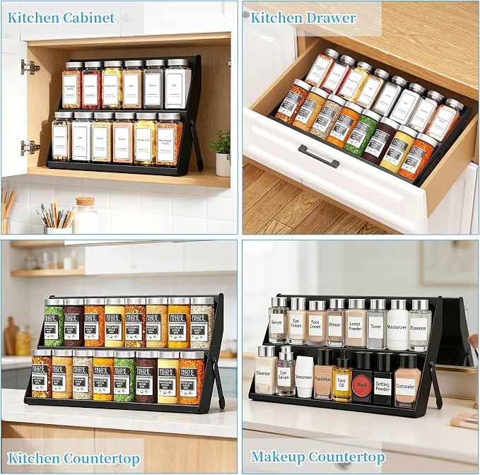 BOIVSHI Spice Rack for Drawer, 2-in-1 Seasoning Organizer for Countertop | 2 Tier Spice Drawer Organizer Insert, Save Countertop Space for Kitchen, Cabinet (Metal, Spice Jars Not Included) - Image 8