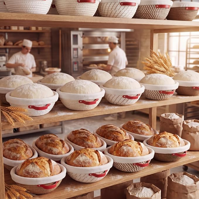 Gisafai 12 Set Banneton Bread Proofing Baskets Bulk 9 Inch Round Cotton Rope Artisan Sourdough Bread Banneton Dough Proofing Bowls with Cloth Liners and Covers for Homemade Baking Bakery - Image 5