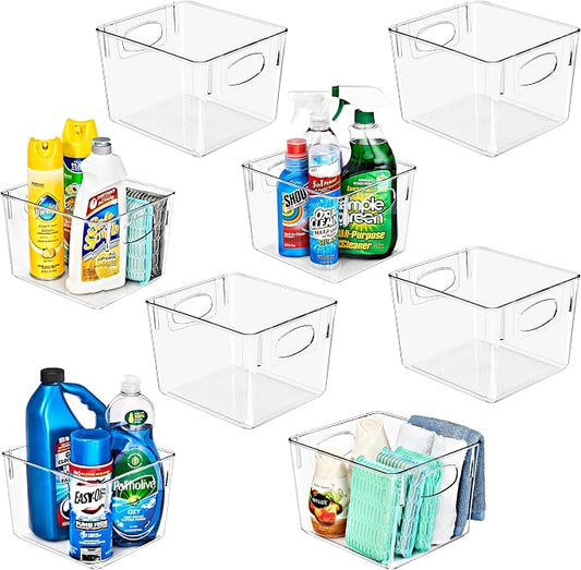 Sorbus 8 Pack Medium Clear Plastic Storage Bins, Clear Organizer Bins with Handle for Kitchen, Pantry, Cabinet, Refrigerator, Craft, Toys, Clothes, Closet, Under Sink, Bathroom Organizers and Storage by Sorbus