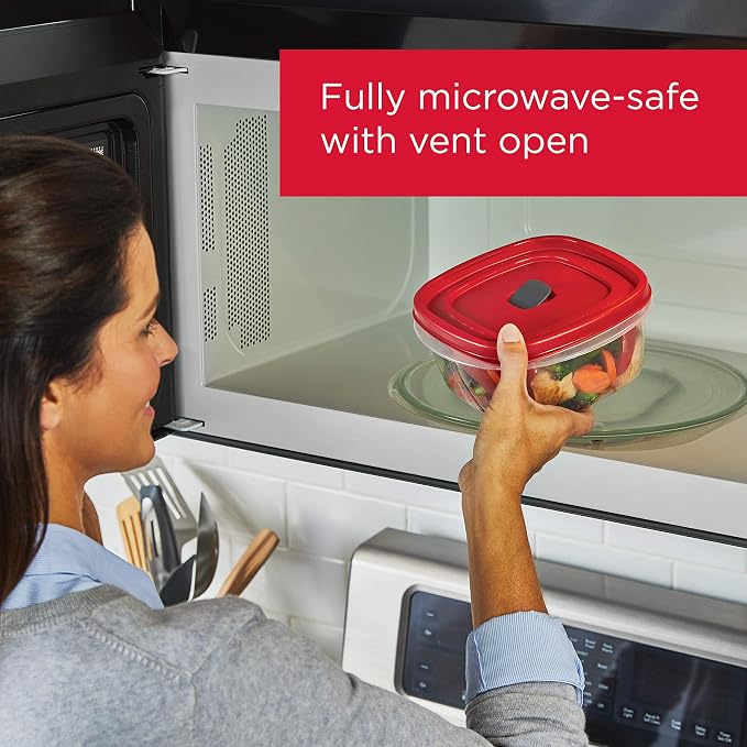 Rubbermaid 16-Piece BPA-Free Plastic Food Storage Set, Red Vented Lids - Microwave, Dishwasher Safe: Perfect for Meal Prep, Leftovers, and Kitchen Organization - Image 3