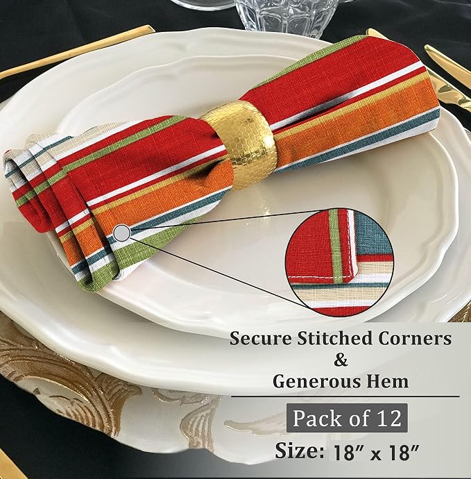 Ruvanti Cloth Napkins Set of 6, 18x18 Inches, 100% Cotton, Washable, Soft & Absorbent, Perfect for Wedding, Christmas, ‎Thanksgiving Dinners - Multi Stripes - Image 4