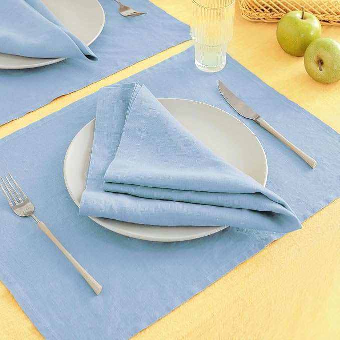 Linen Placemats 14x19Inch Set of 4,100% Linen Placemats Natural Rustic Tablemats for Easter,Mother's Day,Summer,Handcrafted from European Flax(Blue Bell) - Image 6
