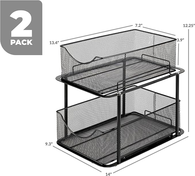Sorbus 2 Sets of 2 Tier Metal Under Sink Organizer for Bathroom, Kitchen, Strong Steel Mesh Sliding Drawers for Under Sink, Under Cabinet, Closet, Kitchen, Pantry, Bathroom Organizers and Storage - Image 3