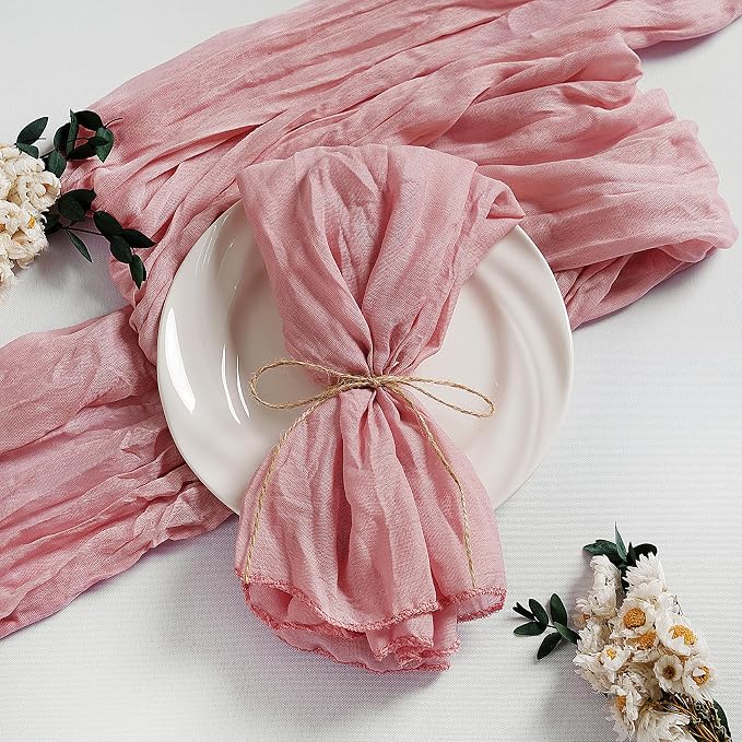 LZY 30 Pack Gauze Cheesecloth Napkins 20x20 Inch Dinner Cloth Napkins, Soft Boho Table Napkins Rustic Wrinkled Cheese Cloth Napkins Bulk for Wedding Party Baby Shower Event Decor (Dusty Pink) by Lightupyourparty
