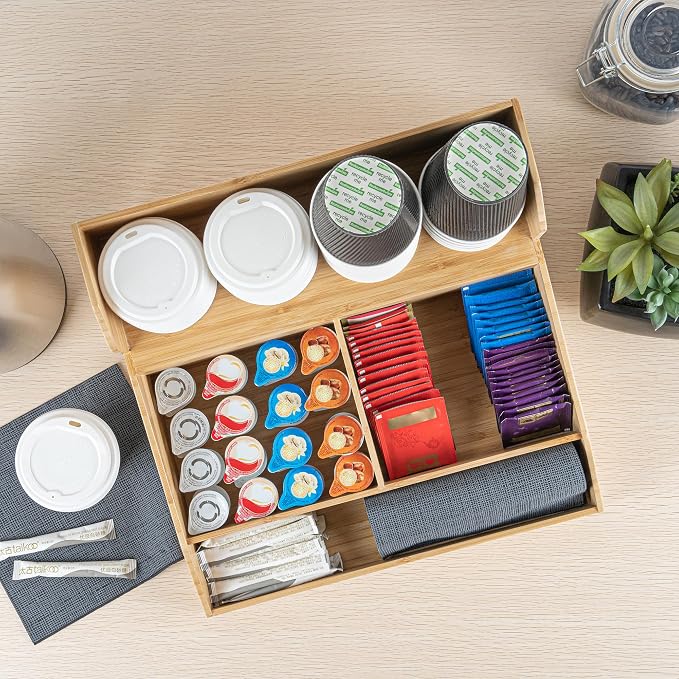 Restaurantware Coffee Cup Organizer 15 x 14.25 x 9.25 Inch Multipurpose Bamboo Condiment Holder Brown Countertop Cup and Lid Organizer for Coffee Shops and Office Break Rooms - Image 9