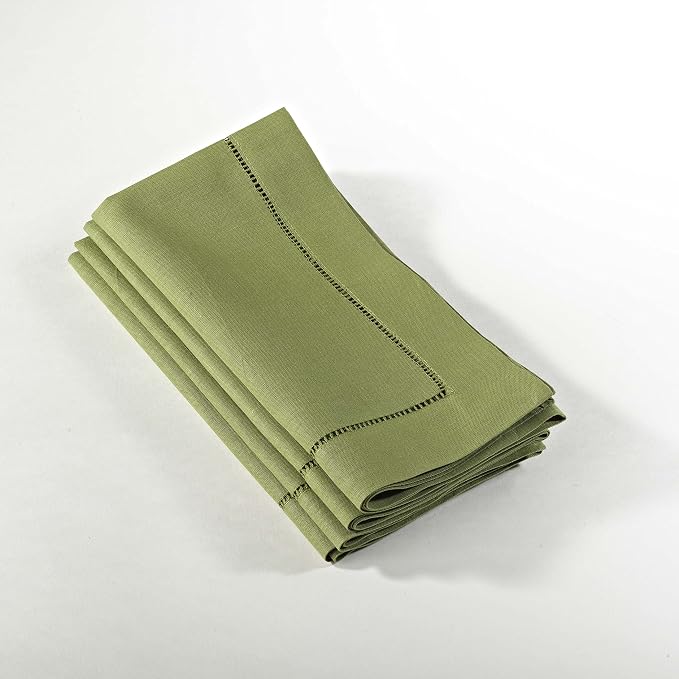 SARO LIFESTYLE Hemstitched Cloth Napkins (Set of 4) - Linen Blend Fabric Napkins for Weddings, Parties, Holiday Dining & Everyday Table Décor, 20"x20", Kiwi by SaroLifestyle