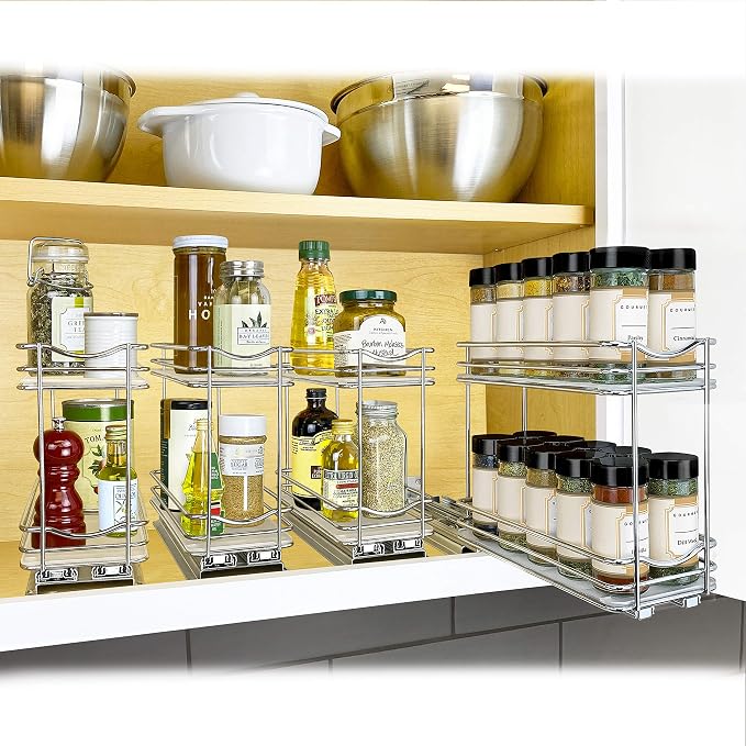 LYNK PROFESSIONAL® Pull Out Spice Organization for Cabinets - 4-3/8 inch Wide – Spice Rack for Inside Cabinets, Slide Out Spice Rack Organizer for cabinet – Pull Out Spice Rack, Sliding 2 Tier Chrome - Image 8