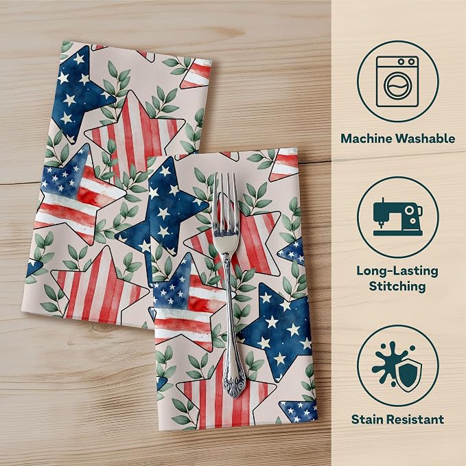 American Flag Stars Eucalyptus Cloth Napkins | Fourth of July Table Decorations | Absorbent, Washable, Reusable, Stain & Wrinkle Resistant | Made in America - 6pack - Image 2