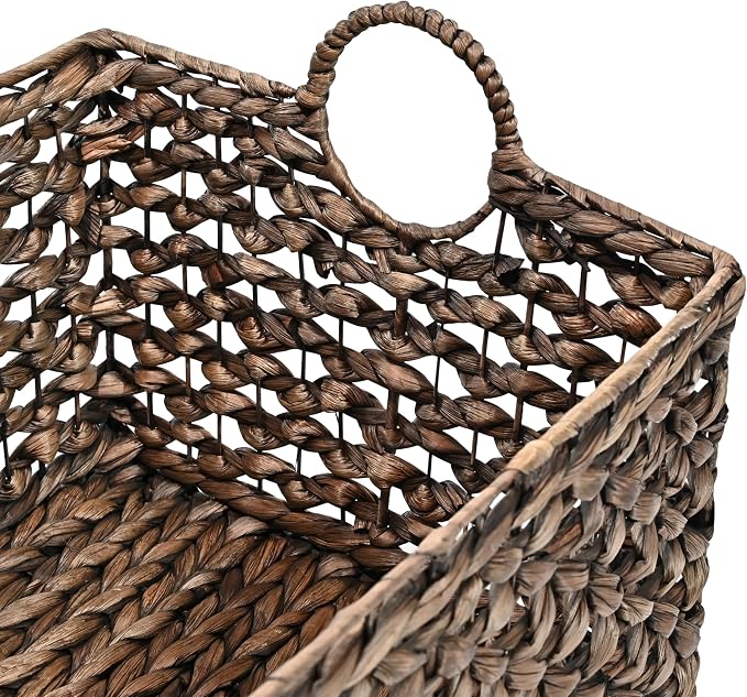 happimess Quinn Storage Baskets 3-Piece Hyacinth Rectangular 18", Brown | Hand-Woven Wicker Organizers, Durable Iron Metal Frame, Integrated Handles, Bohemian Cottage Decor For Nursery - Image 4