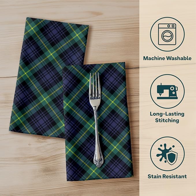 Blue & Green Tartan Cloth Napkins Set of 12 | Decorative Plaid Dinner Napkins | Made in The USA | Stain-Resistant & Absorbent | Reusable - Image 2
