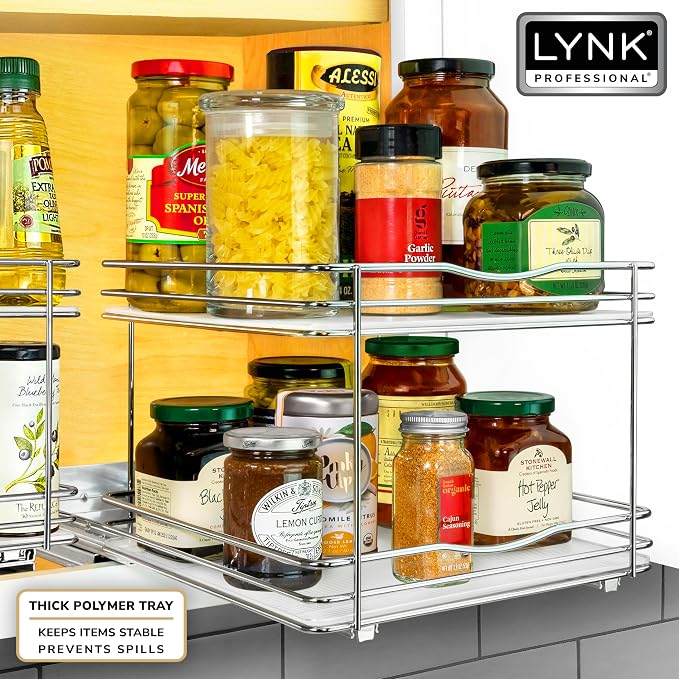 LYNK PROFESSIONAL® Pull Out Spice Organization for Cabinets - 10-3/8 inch Wide – Spice Rack for Inside Cabinets, Slide Out Spice Rack Organizer for cabinet – Pull Out Spice Rack, Sliding 2 Tier Chrome - Image 6