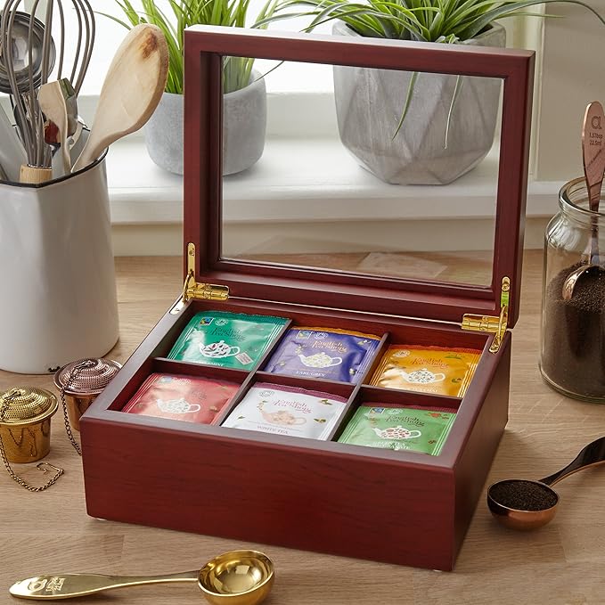 Tea Box - Luxury Wooden Tea Bag Organizer from The Apace Premier Collection - 6 Compartment Tea Storage Chest Container - Elegantly Handmade w/Scratch Resistant Window - Image 8