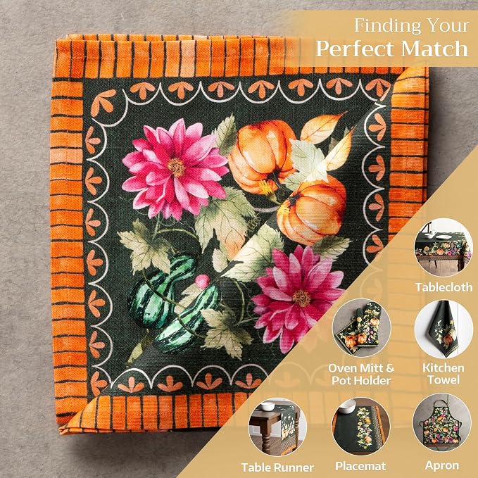 Maison d' Hermine Cloth Napkins Set of 4 Reusable 100% Cotton (20" x 20") | Everyday Square Napkins Cloth Washable Dinner Wedding Restaurant Kitchen Thanksgiving Christmas - Pumpkin Garden - Dark Green - Image 5