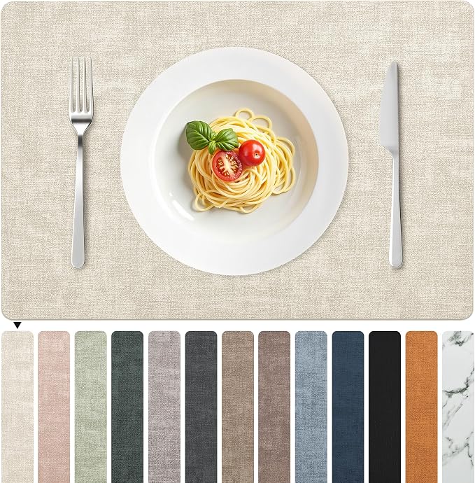 FROMHEART Faux Leather PU Placemats Set of 8 (Beige,11.8" x 17") | Waterproof,Heat/Oil Stain-Resistant Table Mat–Reversible,Non-Slip,Easy to Clean Place Mats for Kitchen,Dining,Indoor/Outdoor by Unknown