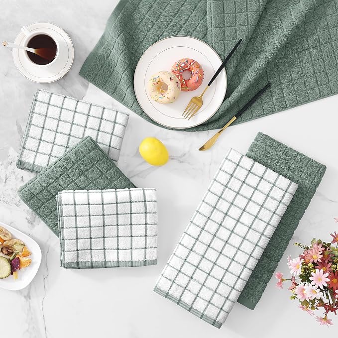 Homaxy Large Premium Cotton Kitchen Towels 16"x 28", 4 Pack, Sage Green | Natural Ring Spun 390 GSM Dish Towels, Super Absorbent Terry Kitchen Hand Towels, Soft Tea Towels with Hanging Loop - Image 9