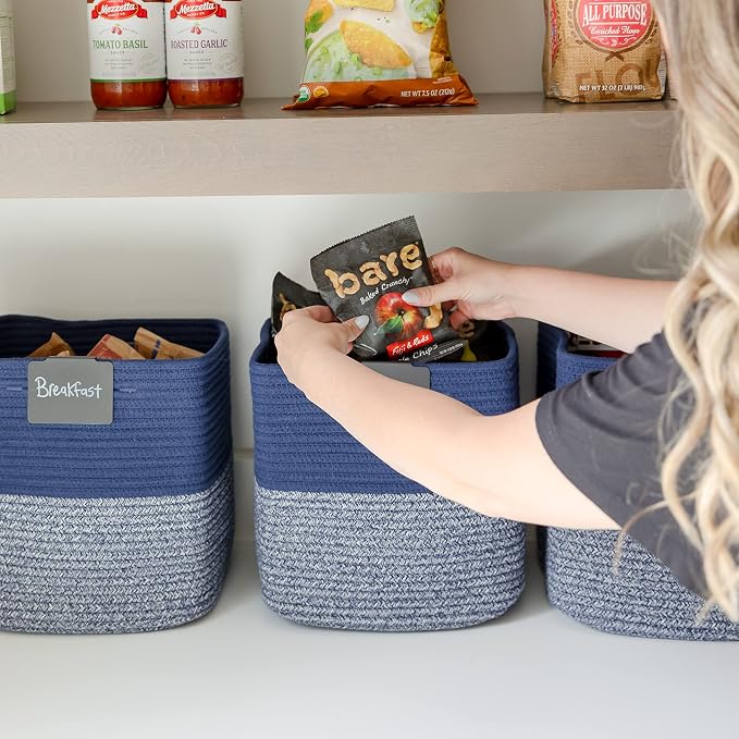 NaturalCozy Storage Cubes 11 Inch Cotton Rope Woven Baskets for Organizing, 3-Pack | Cube Storage Bin | Square Storage Baskets for Shelves Organizer, Classroom, Kids Toy Bins, Closet, Baby Nursery - Image 4