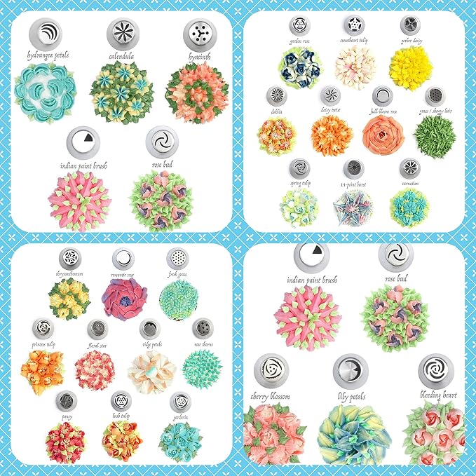 Russian Piping Tips 63 Pcs DELUXE Cake Decorating Supplies Set 37 Icing Nozzles 2 Coupler 2 leaf Tips 22 Pastry Bags + Cupcake Decoration Tools Kit Free E- BOOK in GIFT BOX+Frosting Recipes - Image 5