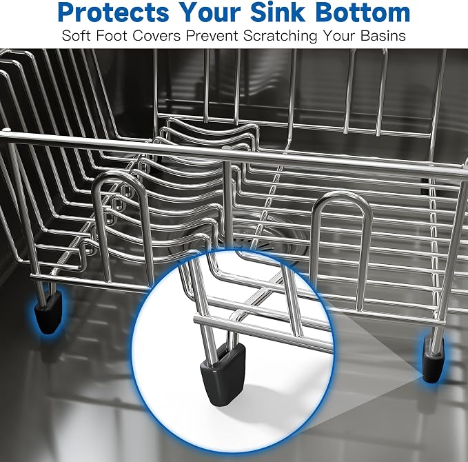 JASIWAY in Sink Dish Drying Rack, Stainless Steel Small Dish Drainer | Perfect Fit 12"x14" Double Bowl Sink, Counter Space Saving for Kitchen, Apartment, Sturdy Dish Dryer with Utensil Holder - Image 7