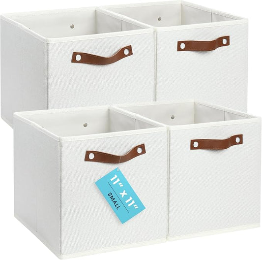 OrganiHaus 11x11 Cube Storage Bins, Set of 4 - Fabric Storage Cubes | Sturdy, holds its shape; odor-free; fits ClosetMaid 11-inch shelves; vegan leather handles by OrganiHaus