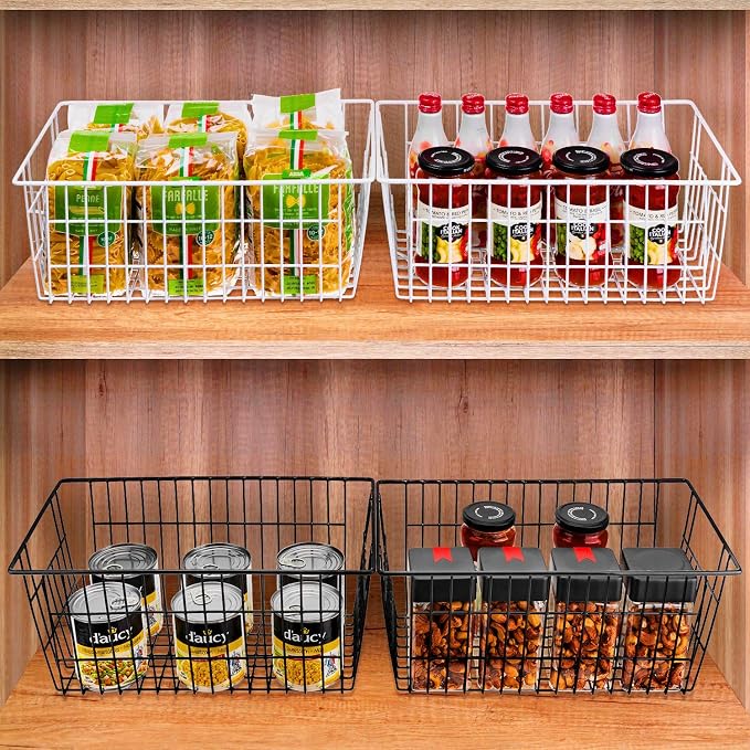 SANNO Freezer Baskets Wire Storage Baskets Closet Baskets Bin Farmhouse Organizer Storage Bins Large Organizer Bins for Home, Office, Bathroom, Pantry Organization Storage -Black Set of 3, 15.7" - Image 3