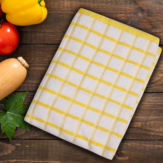 Urban Villa Kitchen Towels Cotton Dish Towels 20”x30” (Set of 3) Yellow Wht - Image 3