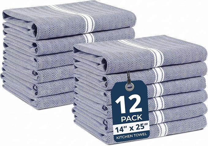 LANE LINEN Kitchen Towels Set - 100% Pure Cotton Dish Towels for Kitchen, Super Absorbent Kitchen Hand Towel, Blue Tea Towels, Soft & Durable Dish Cloths, Pack of 12 – 15”x25”, Blue Chambray by LaneLinen