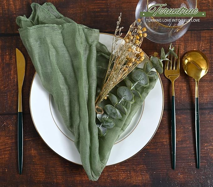 84 Pack Sage Green Cheese Cloth Napkins Gauze Napkin Cloth Bulk Set of 84 Washable Boho Dinner Table Napkins for Wedding Party Baby Shower Birthday Party Decorations，20 x 20 Inch - Image 4