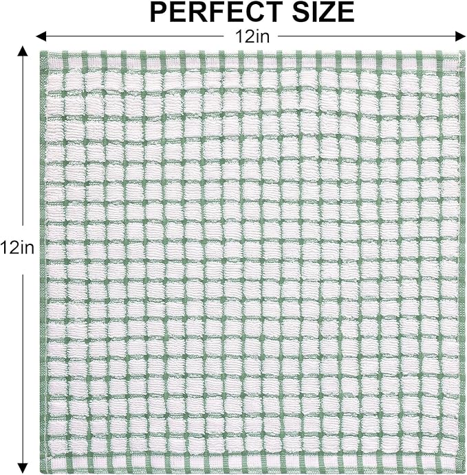 Kitinjoy Cotton 12 Pack Terry Kitchen Dish Cloths, Grass Green | 12 x 12 Inches Super Soft and Absorbent Dish Rags, Quick Drying Dish towels for Washing Dishes - Image 2