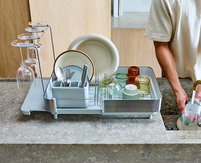 Joseph Joseph Extend Steel Plus Extendable Dish Rack Steel, Small to Large Dish Drainer with Wine Glass Holder & Drain Spout - Image 3
