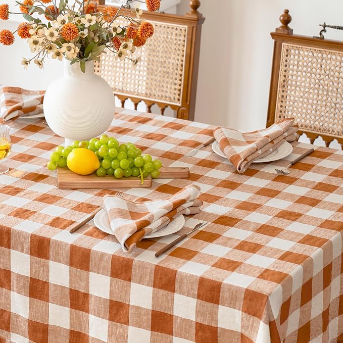 Linen World 100% Linen Gingham Napkins 20x20 Inch,Soft and Breathable French Flax Plaid Cloth Napkins,Stone Washed Set of 4(Rust Plaid) - Image 4