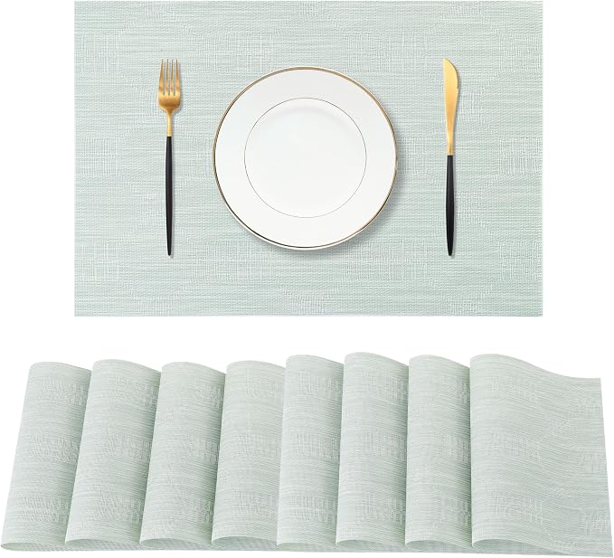 Leetaltree Mint Cream Placemats Set of 8 - Heat Resistant Non-Slip Place mats for Dining Table, Washable Durable PVC Vinyl Woven Table Mats（Mint Cream, 8） by Leetaltree-ArtatEveryTable