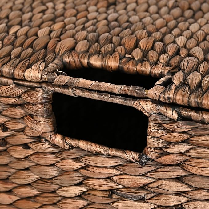 happimess Brooks 3-Piece Woven Hyacinth Storage Basket Set 22", Brown | Classic Farmhouse Style, Rectangular Nesting Wicker Containers, Integrated Handles, Hinged Lids, Iron Metal Frame - Image 4