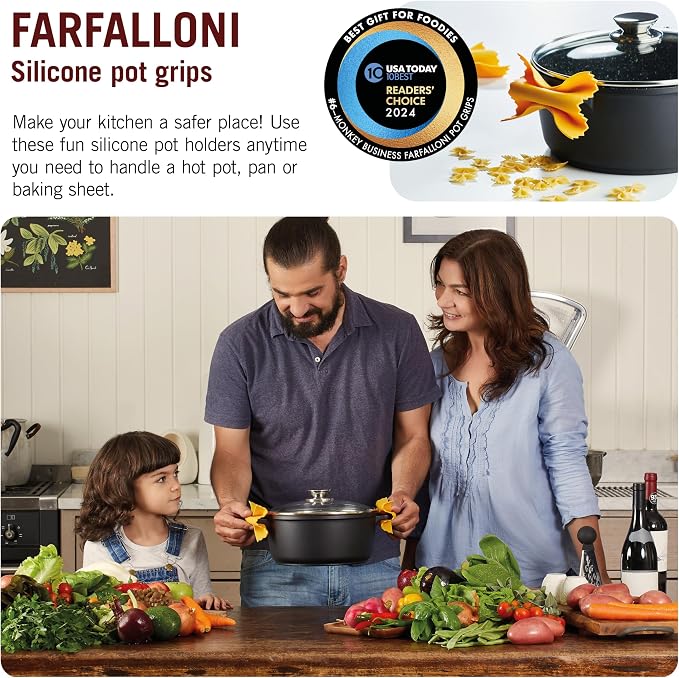 Farfalloni-Shaped Pot Holders, Pack of 3, Pot Holders for Kitchen Cookware, Silicone Oven Grips| from a Collection of Different Pasta-Shaped Unique Kitchen Gadgets, by Monkey Business - Image 2
