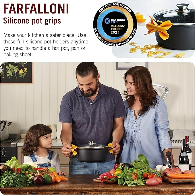 Farfalloni-Shaped Pot Holders, Pack of 3, Pot Holders for Kitchen Cookware, Silicone Oven Grips| from a Collection of Different Pasta-Shaped Unique Kitchen Gadgets, by Monkey Business - Image 2
