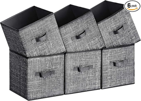 SONGMICS Storage Cubes, 11-Inch Non-Woven Fabric Bins with Double Handles, Set of 6, Closet Organizers for Shelves, Foldable, for Clothes, Classic Black UROB026B01 by Unknown