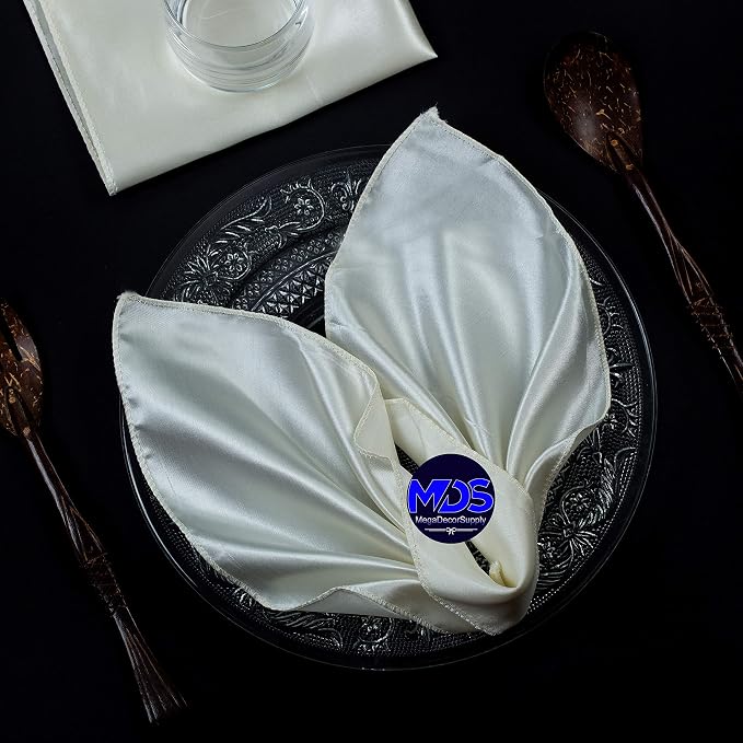 Set of 100 PCS Satin Napkin 12x12 Inch Square, Dinner Table Napkins for Wedding, Bulk Silky Sateen Cloth Napkins for Restaurant Banquet Graduation Birthday Party Decoration - Ivory by MDS