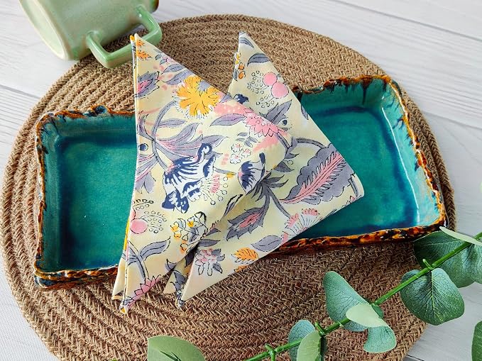 AVKA Studio Cotton Print Dinner Napkins 18x18 inches - Washable Cloth Napkins Set of 12 - Everyday Use or Dinner Party and Events - Light Yellow Indian Block Printed Fabric - Image 3